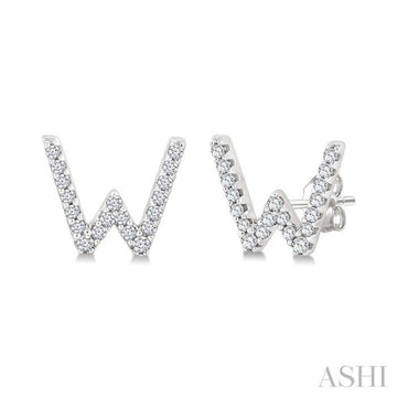 1/8 Ctw Initial 'W' Single Cut Diamond Earrings in 10K White Gold